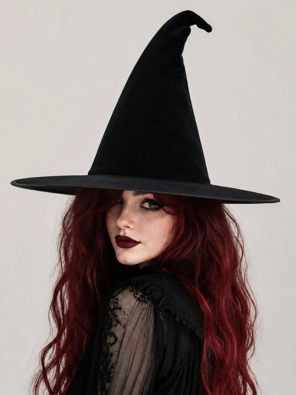 Black Velvet Wide Brim Witch Hat OS NWT
